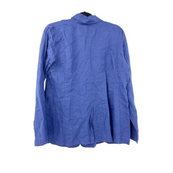 Eileen Fisher Blazer Womens Size Medium Irish Linen One Button Jacket Navy Blue - Picture 2 of 4